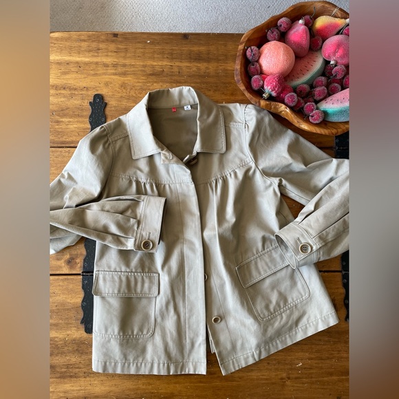 Uniqlo A-line Beige Tan Chino Khaki Jacket Pleated Back Swing Size Medium M - Picture 1 of 5